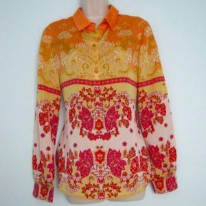 Robert Graham Orange & Fuchsia Silk blend "Florian" Blouse
